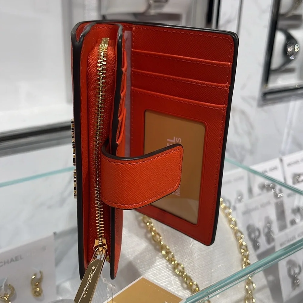 Michael Medium Crossgrain Leather Bifold Wallet Red Clay  NWT